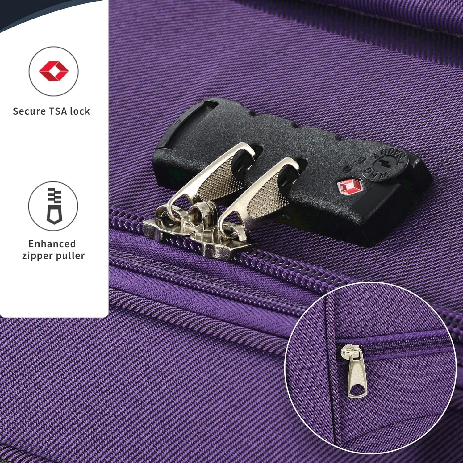 Merax Softside Luggage Set, Travel Suitcase Expandable Lightweight, 3 Piece Luggage Sets with Spinner Wheels 22" 26" 30" Suitcase with TSA Lock (Purple) - Image 6