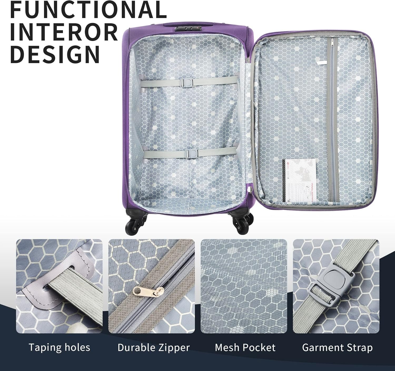 Merax Softside Luggage Set, Travel Suitcase Expandable Lightweight, 3 Piece Luggage Sets with Spinner Wheels 22" 26" 30" Suitcase with TSA Lock (Purple) - Image 7