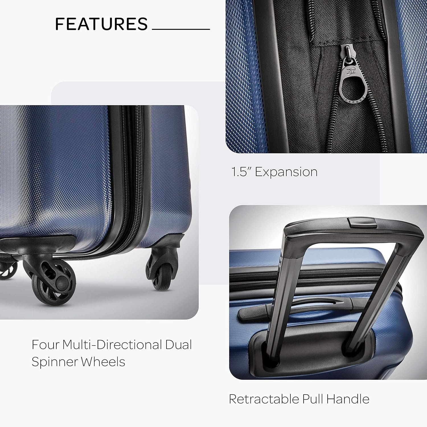 American Tourister Moonlight Hardside Expandable Luggage with Spinner Wheels, Navy, 3-Piece Set (21/24/28) - Image 5